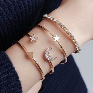 Tennis cuff Bracelet set Gold Plated New